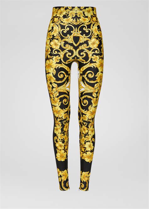 versace hibiscus-print high-waist leggings